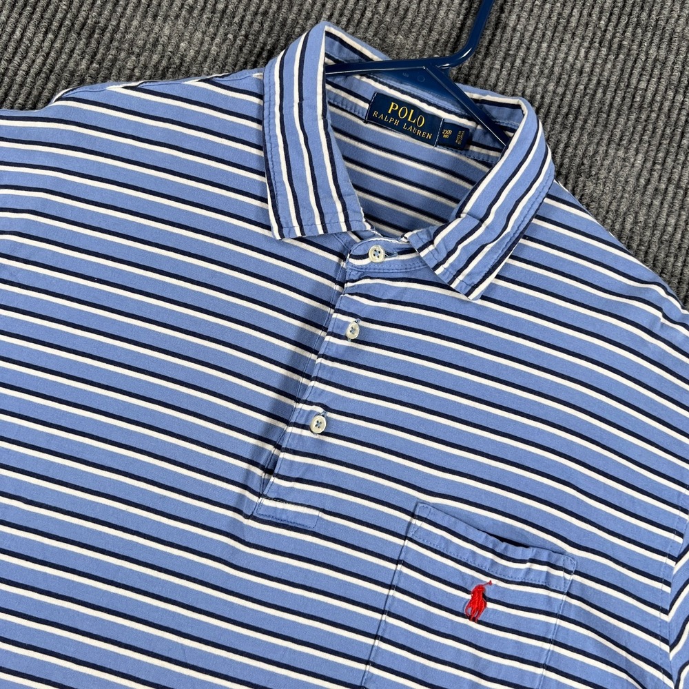Polo Ralph Lauren Polo Shirt Mens 2XB Big Blue Striped Short Sleeve Classic